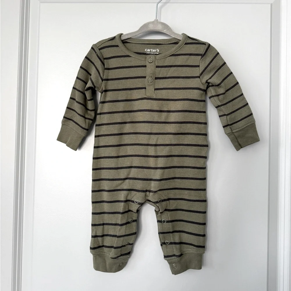 Carter's Green Striped Baby One Piece Romper Jumpsuit